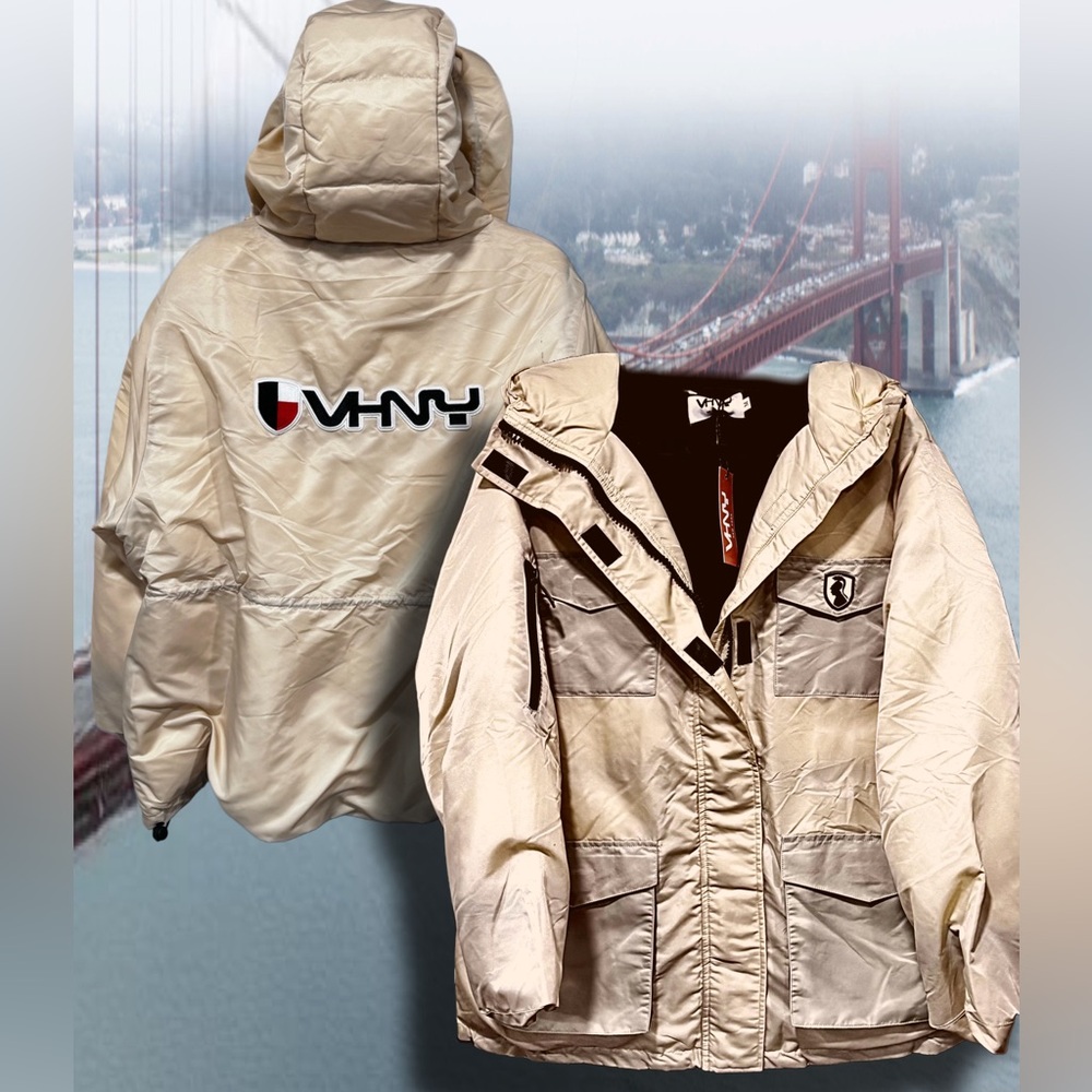 VHNY Vivienne Hu New York Oversized Med Hooded Puffer Parka, Beige, NWT”